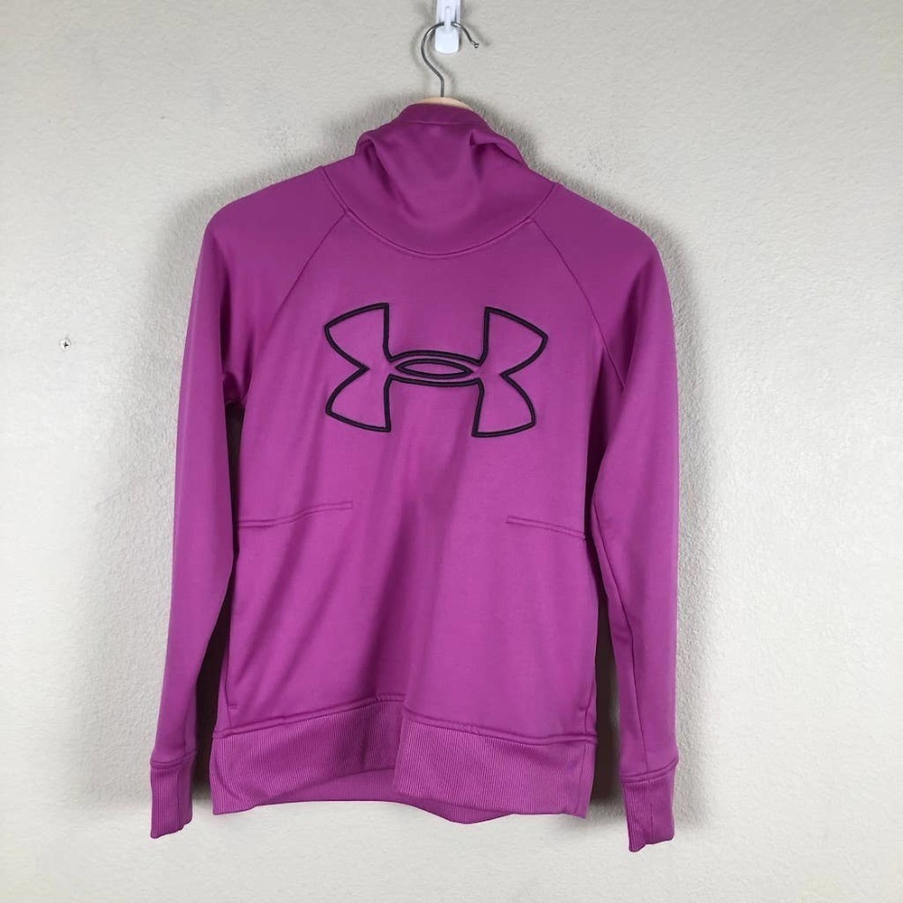 UNDER‎ Armour Hoodie Sweater Purple Black Pullover Pockets Size X Small